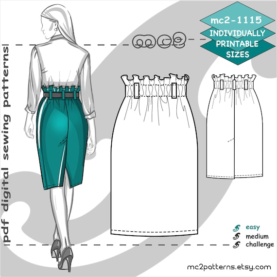 UK 6 26 US 2 22 Paperbag Pencil Skirt Digital Sewing Pdf pattern for Women mc2 patterns Mc2 1115 Etsy