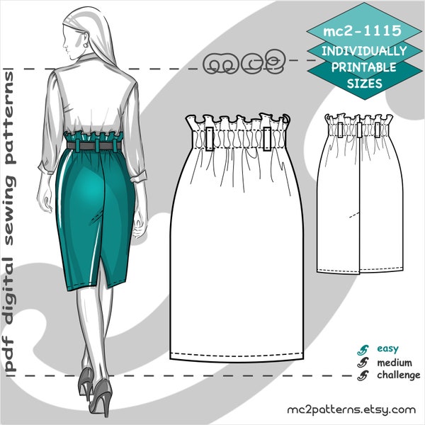 UK 6-26/ US 2-22/ Paperbag Pencil Skirt/ Digital Sewing pdf-pattern for women >mc2-patterns< mc2-1115