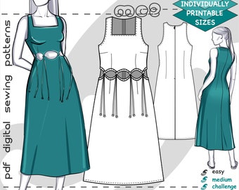 Sundress Sewing Pattern: Sleeveless Cut-out-waist (Digital PDF Download) UK10-20/US6-16 / mc2-2037