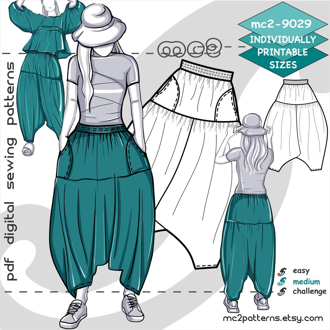 S-4XL/ Harem Baggy Pants Dropped-crotch/ Digital Sewing PDF Pattern for ...