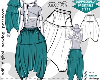 S-4XL/ Harem Baggy Pants Dropped-Crotch/ Digital Sewing PDF pattern for Women >mc2patterns< mc2-9029