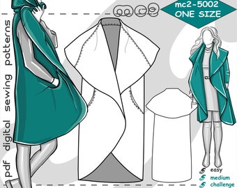 ONE size fits ALL/ Coat Wrap Sleeveless/ Digital PDF Sewing Pattern for Women >mc2patterns< mc2-5002
