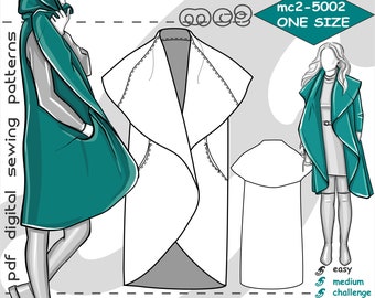 ONE size fits ALL/ Coat Wrap Sleeveless No-Lining/ Digital PDF Sewing Pattern for Women &gt;mc2patterns&lt; mc2-5002
