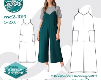 Cropped Jumpsuit Playsuit Sewing Pattern: Loose-fit (Digital PDF Download) S-2XL / mc2-1019