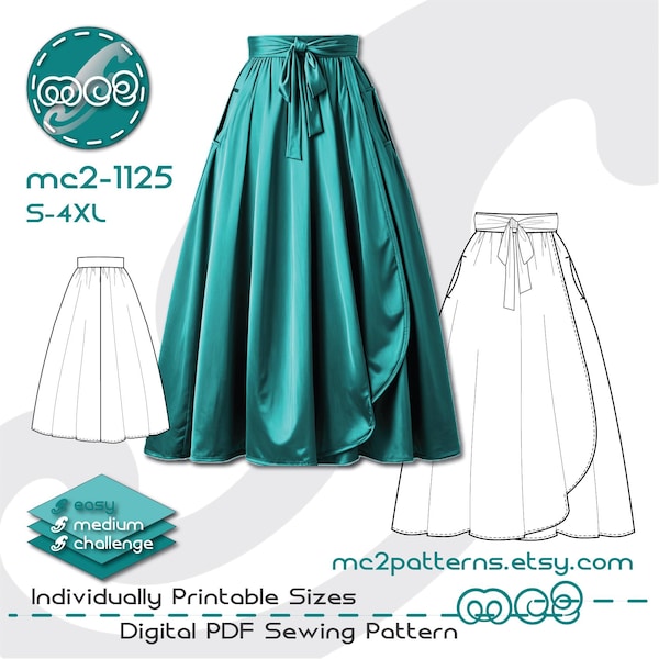 Wrap Maxi Skirt Sewing Pattern: Flared Peasant (Digital PDF Download) S-4XL / mc2-1125