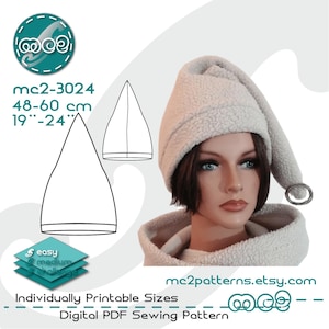 Zipfelmütze Schnittmuster: Slouchy Fit (Digitaler PDF Download) 40-60 cm/ mc2-3024