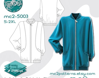 Long Bomber Jacket Sewing Pattern: Mid-thigh length, NO-lining (Digital PDF Download) S-2XL / mc2-5003