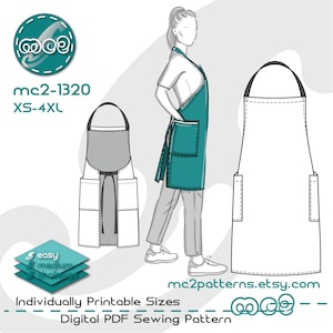 Patrón de costura para delantal de chef barista: bolsillos traseros (descarga digital en PDF) XS-4XL / mc2-1320