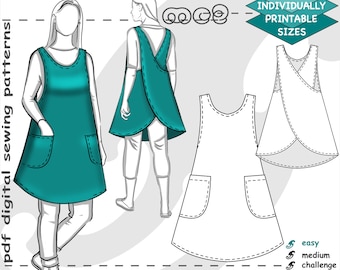 S-4XL/ Cross-back A-line Apron Easy-to-make NO-lining/ Digital Sewing PDF pattern for Women >mc2patterns< mc2-1314