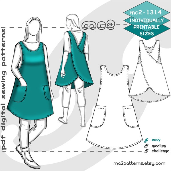 S-4XL/ Cross-back A-line Apron Easy-to-make NO-lining/ Digital Sewing PDF pattern for Women >mc2patterns< mc2-1314