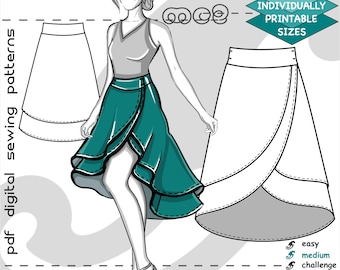 UK 6-20/ US 2-16/ No-Side-Seam Wrap Skirt Double-Layer/ Digital Sewing PDF-pattern for Women >mc2patterns< mc2-1105