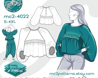 Cropped Top Sewing Pattern: Loose-fit Raglan (Digital PDF Download) S-4XL / mc2-4022