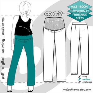 Maternity Trousers Pants Sewing Pattern: Pull-on (Digital PDF Download) S-M-L