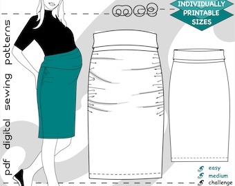 S-M-L/ Maternity Skirt High-Waisted Bodycon Jersey/ Digital Sewing PDF-pattern for Women >mc2patterns< mc2-6001