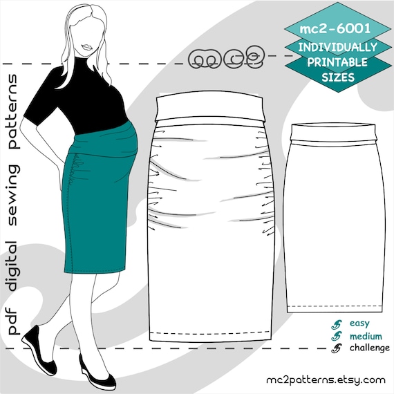 S-M-L/ Maternity Skirt High-waisted Bodycon Jersey/ Digital Sewing  Pdf-pattern for Women mc2patterns Mc2-6001 