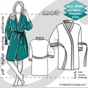 S-4XL/ Kimono Robe Bathrobe Dressing Gown/ Digital Sewing PDF pattern for Women >mc2patterns< mc2-8006
