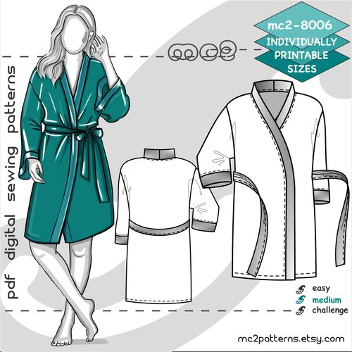 Robe Sewing Pattern PDF for Women Bathrobe Sewing Pattern Plus Etsy
