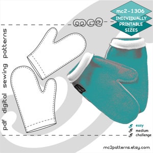 S-M-L/ Fleece Mittens Easy-to-Make/ Digital PDF Sewing Patterns/ mc2-patterns/ mc2-1306