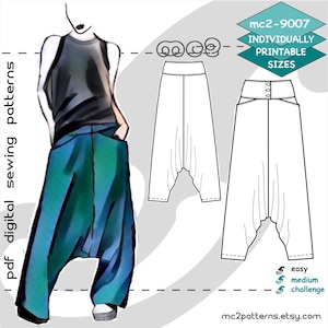 Harem Sarouel Afghan Pants Sewing Pattern: Buttoned-Yoke Pockets (Digital PDF Download) XS-2XL