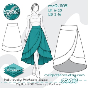Wrap Skirt Sewing Pattern: Flared Double-Layered (Digital PDF Download) UK6-20/US2-16 / mc2-1105