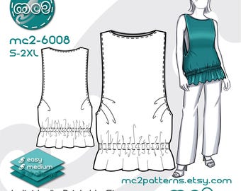 Loose-fit Tunic Top Sewing Pattern: Sleeveless Maternity-suitable (Digital PDF Download) S-2XL / mc2-6008