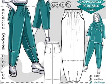 S-2XL/ Sport-Chic Jersey Pants Culottes / Digital PDF Sewing Pattern for Women >mc2patterns< mc2-9026