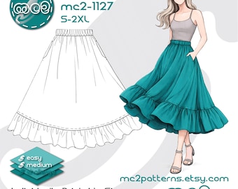 Pull-on Skirt Sewing Pattern: Half-Circle (Digital PDF Download) S-2XL / mc2-1127