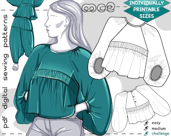 S-4XL/ Loose Cropped Top Raglan/ Digital Sewing PDF pattern for Women >mc2patterns< mc2-4022