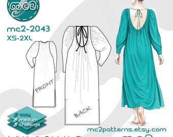 Open-back Boho Dress Sewing Pattern: Peasant-style  (Digital PDF Download) XS-2XL / mc2-2043