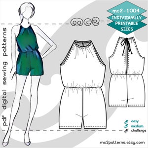 UK 6-20/ US 2-16/ Romper Playsuit Open-Shoulders Split-Back/ Digital Sewing pdf-pattern for women &gt;mc2-patterns&lt; mc2-1004