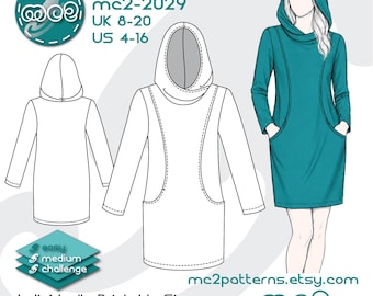 Tuniekjurk sweater Naaipatroon: hoodie (digitale pdf-download) UK8-20/US4-16 / mc2-2029