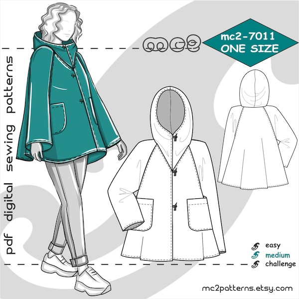 Taille unique pour S-XL/ manteau-cape de couverture de tapis/ patron de couture PDF numérique pour femme > mc2patterns < mc2-7011