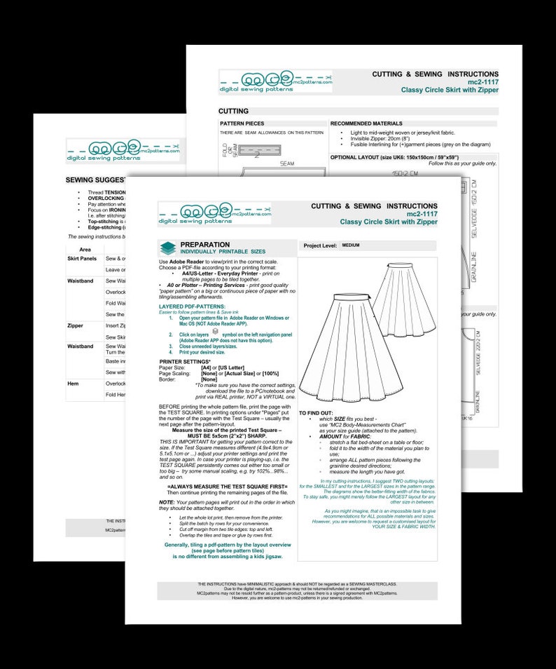 UK 6-16/ US 2-12/ Classy Circle Skirt/ Digital PDF Sewing Pattern for Women mc2patterns mc2-1117 image 2