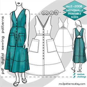 UK 6-20/ US 2-16/ Dress Button-Front Cutout-Back/ Digital PDF Sewing Pattern for Women >mc2patterns< mc2-2008