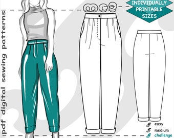 UK 10-26/ US 6-22/ Classy Pegged Trousers Pants/ Digital Sewing PDF-pattern for Women >mc2patterns< mc2-9018