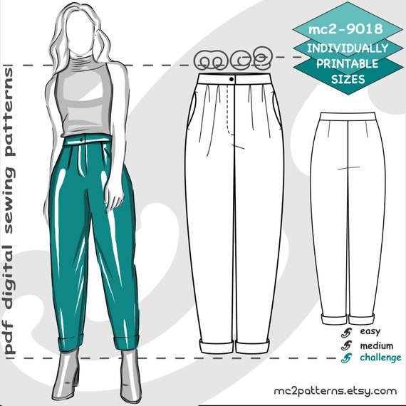 UK 10-26/ US 6-22/ Classy Pegged Trousers Pants/ Digital Sewing Pdf-pattern for  Women mc2patterns Mc2-9018 -  Hong Kong