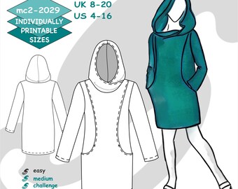 Tunic Dress Sweatshirt Sewing Pattern: Hoodie (digital PDF
