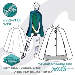 Patrón de costura para capa corta: sin forro (descarga digital en PDF) S-2XL / mc2-7003