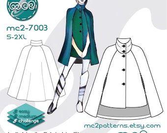 Cropped Coat Cape Sewing Pattern: NO-lining (Digital PDF Download) S-2XL / mc2-7003