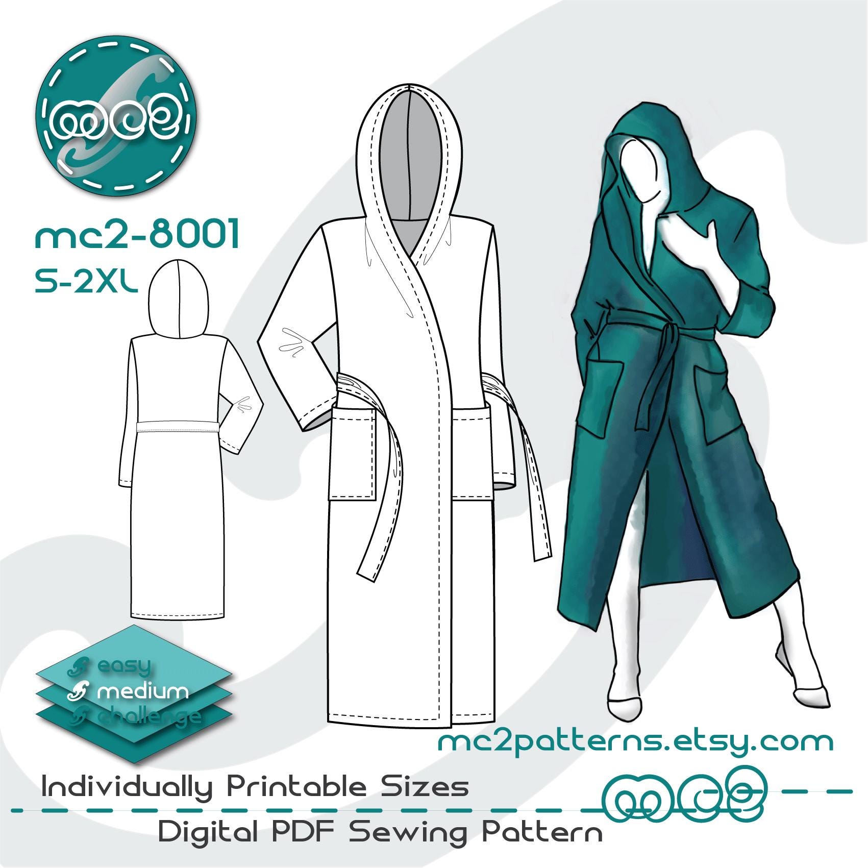 Dressing Gown Robe Bathrobe Sewing Pattern: Patch-pockets (digital PDF ...