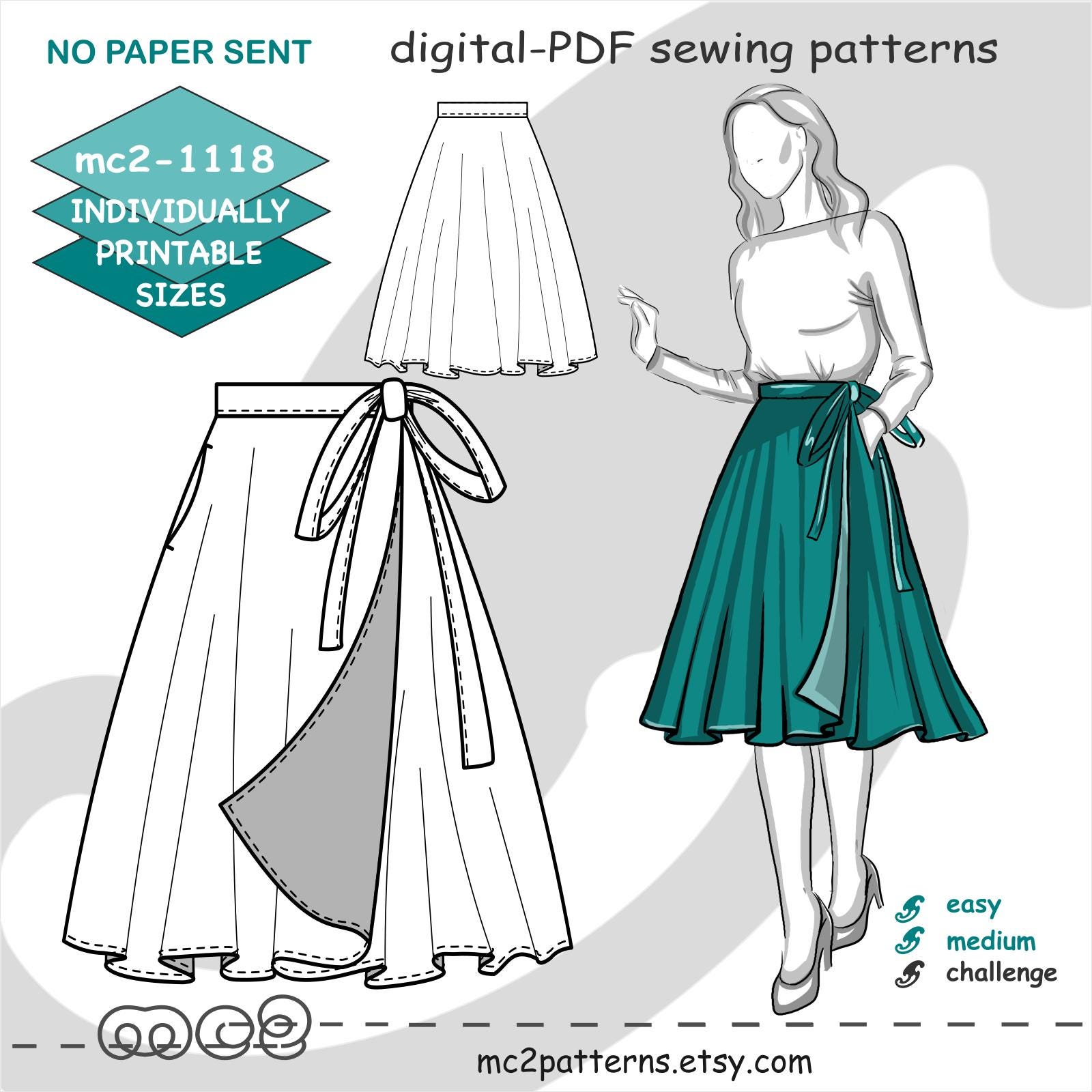 S-2XL/ Wrap Circle Skirt/ Digital Sewing pdf-pattern for women >mc2-patterns< mc2-1118