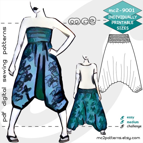 S-3XL/ Harem Romper Pants Plus-size/ Digital Sewing PDF-pattern for Women >mc2patterns< mc2-9001