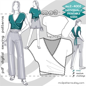 S-2XL/ Wrap Top Reversible Transformer  Front-Back/ Digital Sewing PDF-pattern for Women &gt;mc2patterns&lt; mc2-4002