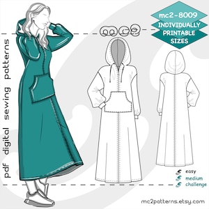 S-4XL/ Maxi Dress Lounge Hoodie Kangaroo/ Digital Sewing PDF pattern for Women &gt;mc2patterns&lt; mc2-8009
