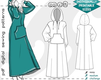 S-4XL/ Maxi Dress Lounge Hoodie Kangaroo/ Digital Sewing PDF pattern for Women >mc2patterns< mc2-8009