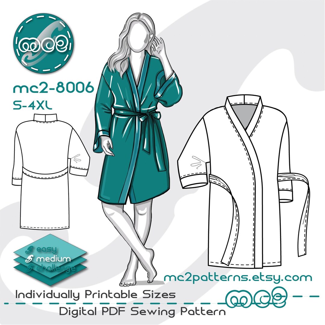 Dressing Gown Robe Bathrobe Sewing Pattern: Kimono-style (digital PDF ...