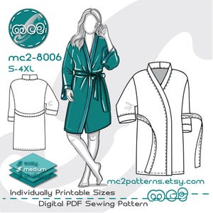 Patrón de costura para bata de baño estilo kimono (descarga digital en PDF) tallas S-4XL / mc2-8006