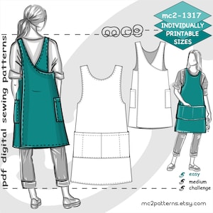 S-4XL/ Cross-back Straight Boxy Pinafore Apron NO-side-seams NO-lining/ Digital Sewing PDF pattern for Women >mc2patterns< mc2-1317