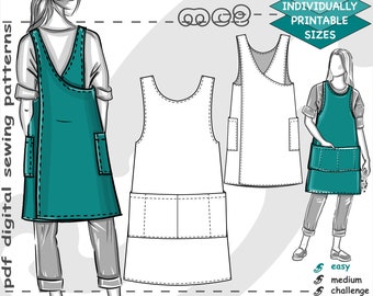 S-4XL/ Cross-back Straight Boxy Pinafore Apron NO-side-seams NO-lining/ Digital Sewing PDF pattern for Women >mc2patterns< mc2-1317