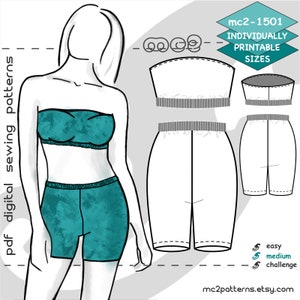 Two-piece Sports Fitness Yoga Outfit Digital Sewing Pattern: Bandeau & Slim-shorts (Digital PDF Download) S-XL